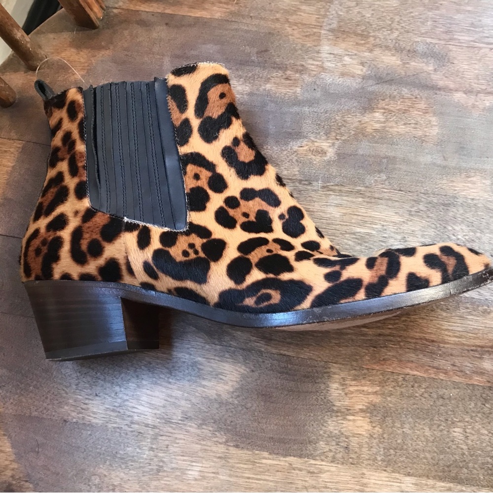 J Crew leopard   Leather fur boots Sz 9 EUC